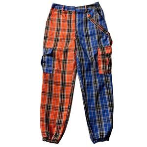 Love Star Faux Fur Joggers Cargo Pants Women Small Red Blue Plaid Patriotic